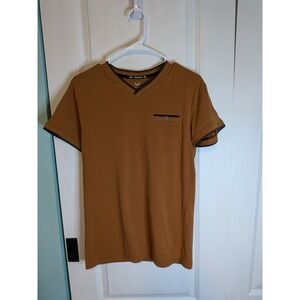 Nick Danger Mens Tobacco Brown V-Neck Short Sleeve Tee Shirt Small RN154206
